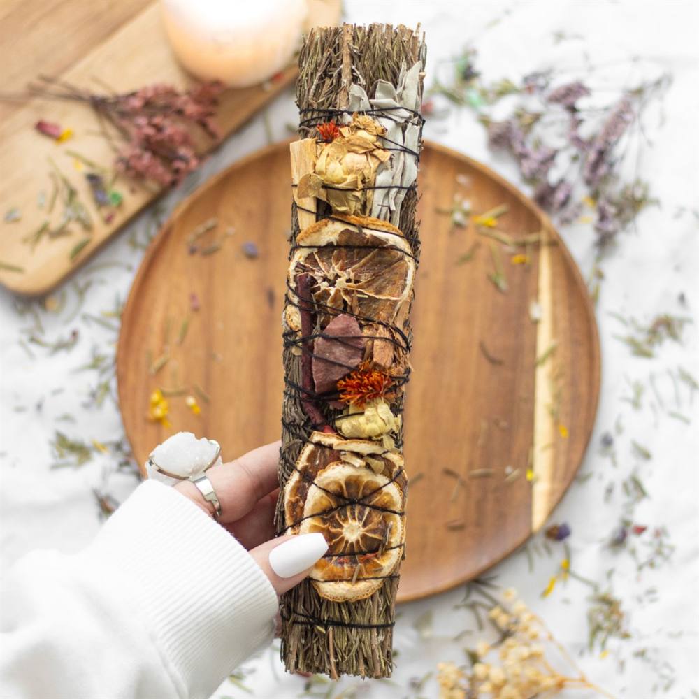 Something Different - 9in Ritual Wand with Rosemary, Palo Santo and Red Jasper Smudge stick - Multicolours